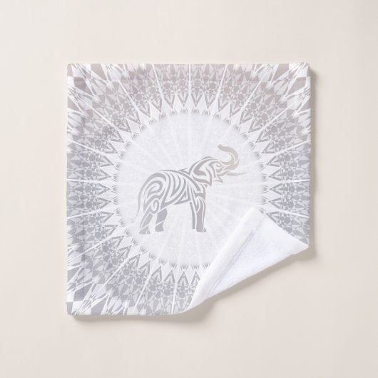 Eléphant Taupe Beige Mandala (Gant de toilette)