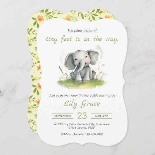 Elephant thème Baby shower Invitation (Devant / Derrière)
