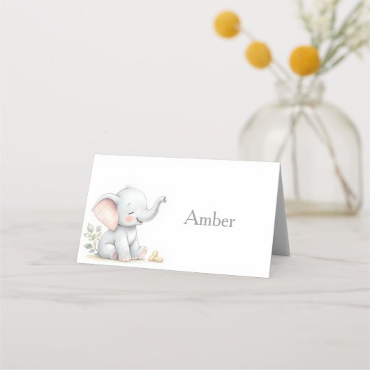 Elephant Themed Baby Shower Place Cards (Voorkant)
