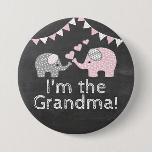 Elephant ThMED Baby shower    Ik ben de oma Ronde Button 7,6 Cm