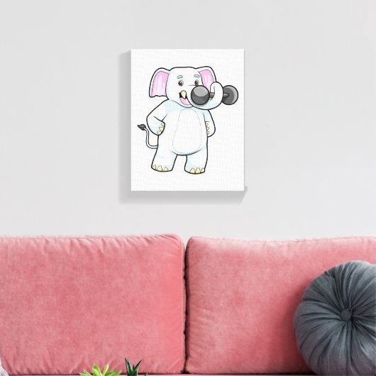 Elephant tijdens strakke training met Dumbbell Canvas Afdruk (Insitu (Woonkamer))