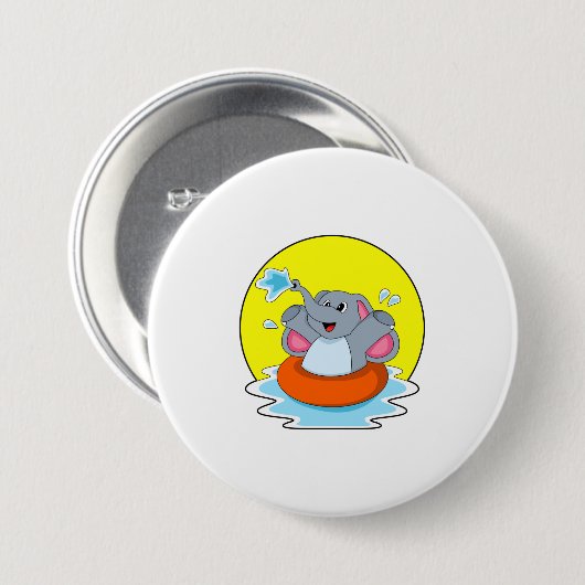 Elephant tijdens zwemmen met Lifebuoy Ronde Button 7,6 Cm (Voorkant /achterkant)