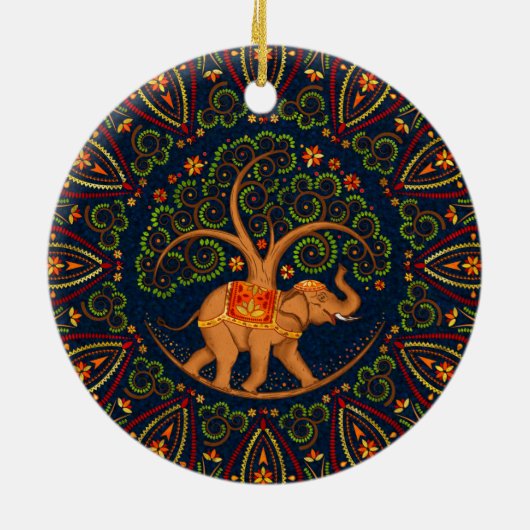 Elephant Tree of life in Mandala Keramisch Ornament (Achterkant)