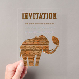 Elephant Tribal Kunstontwerp Acryl Uitnodigingen