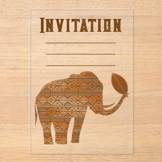 Elephant Tribal Kunstontwerp Acryl Uitnodigingen (Voorkant)