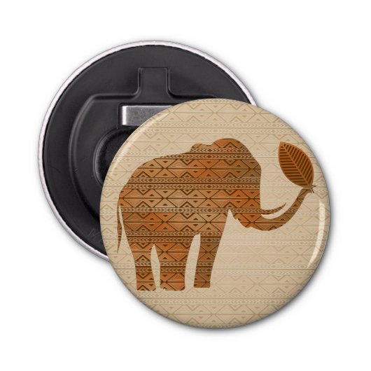 Elephant Tribal Kunstontwerp Button Flesopener (Voorkant)