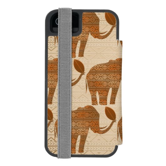Elephant Tribal Kunstontwerp Incipio iPhone Portemonnee Hoesje (Agenda Achterkant)