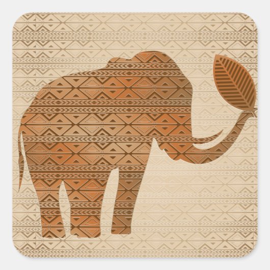 Elephant Tribal Kunstontwerp Vierkante Sticker (Voorkant)