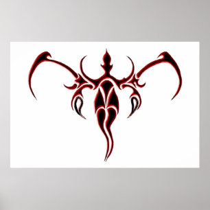 Elephant Tribal Tattoo - rood en zwart Poster