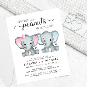 Elephant Twin Boy Girl Couples Baby shower Invite