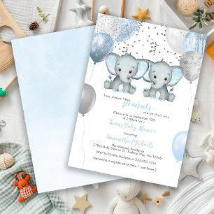 Elephant Twin Boys Ballon Baby shower Uitnodiging
