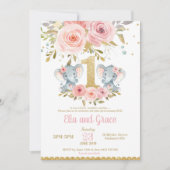 Eléphant Twin Girls 1er Invitation anniversaire (Devant)