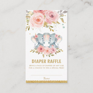 Elephant Twin Girls Baby shower Diaper Raffle Informatiekaartje