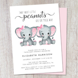 Elephant Twin Girls Baby Sprinkle Kaart