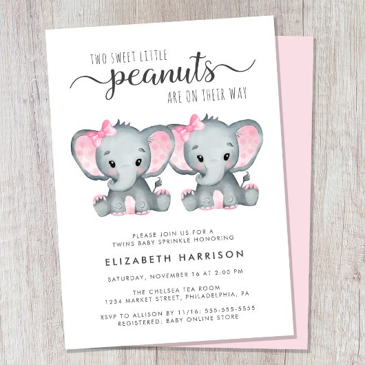 Elephant Twin Girls Baby Sprinkle Kaart