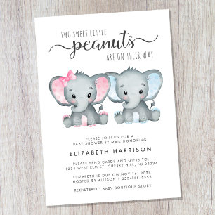 Elephant Twin Meisje Jongen Baby shower per Mail Kaart