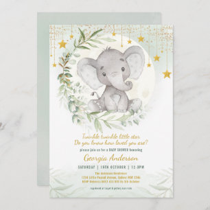 Elephant Twinkle Little Star Greenery Baby shower Kaart