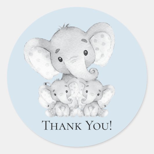 Elephant Twins Baby shower Dank u Favor Sticker (Voorkant)
