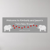 Elephant Twins Gender Neutral Baby shower Banner Poster (Voorkant)