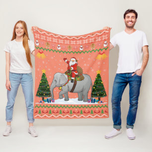 Elephant Ugly Xmas Gift Santa Riding Elephant Xmas Fleece Deken