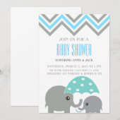 Elephant Umbrella Baby shower Party Invitation Kaart (Voorkant / Achterkant)