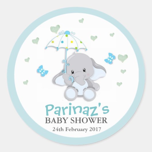 Eléphant UmbrellaLove Sticker Baby shower bleu  (Devant)