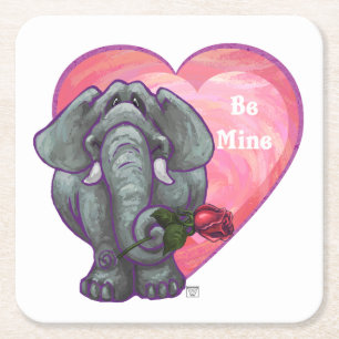 Elephant Valentijnsdag Vierkante Kartonnen Onderzetter