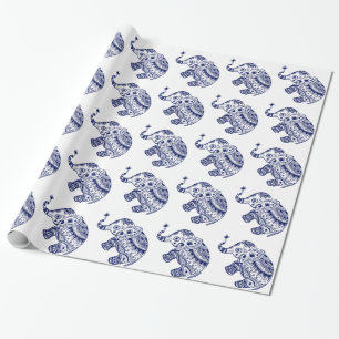 Elephant van klaveren in wit en marineblauw cadeaupapier