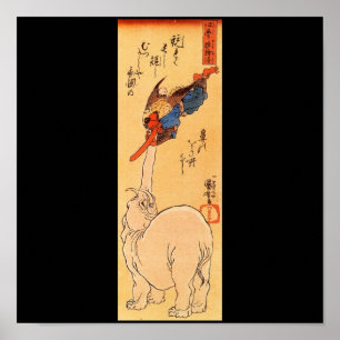 Elephant vangt een vliegende Tengu. Circa 1800 Poster