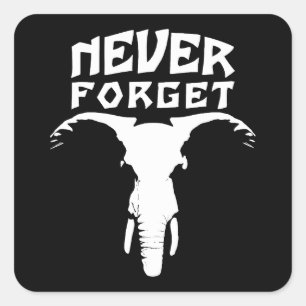 Elephant vergeet nooit vierkante sticker