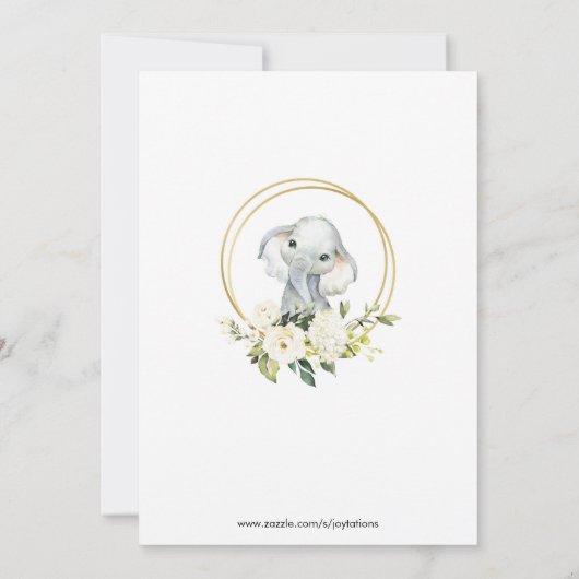 Elephant Vert Arachide Baby shower Invitation (Dos)