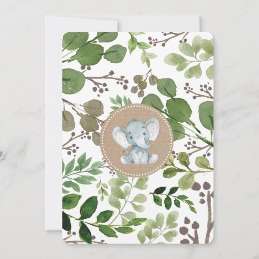 Elephant vert rustique 1er anniversaire Invitation (Dos)