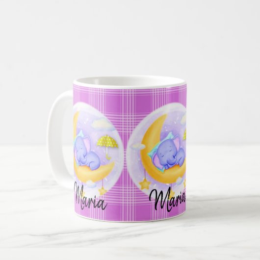 Eléphant Violet Mauve Plaid Mug (Devant gauche)