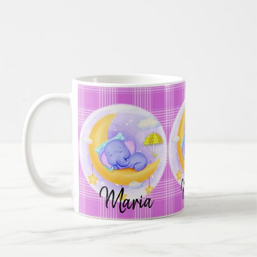Eléphant Violet Mauve Plaid Mug (Gauche)