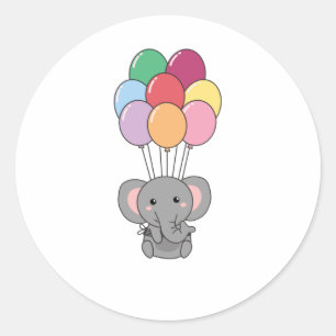 Elephant vliegt op met kleurrijke ballonnen ronde sticker