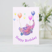 Eléphant volant avec ballons amusant carte d'anniv (Debout devant)