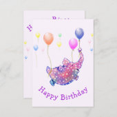 Eléphant volant avec ballons amusant carte d'anniv (Devant / Derrière)