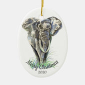 Elephant voor aangepaste kerstkerstWaterverf Keramisch Ornament (Voorkant)