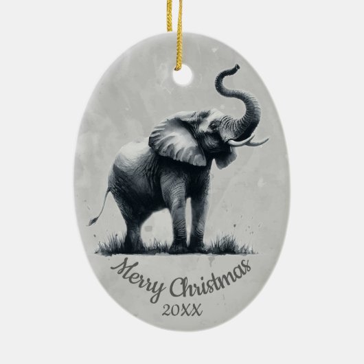 Elephant voor aangepaste kerstkerstWaterverf Keramisch Ornament (Achterkant)