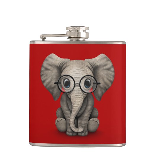 Elephant voor Cute Baby met leesbril Red Heupfles (Voorkant)