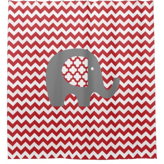 Elephant voor roodwitte Chevron Stripes Douchegordijn (Voorkant)