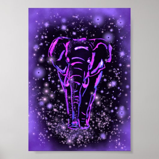 Elephant Waling Poster Sterrennacht Paars Roze (Voorkant)