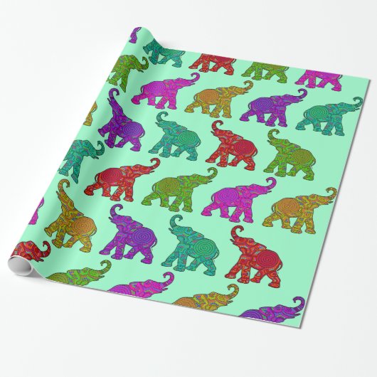 Elephant Walk Patroon tegels design Cadeaupapier (Uitgerold)