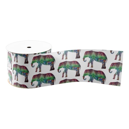 Elephant Waterverf Art Grosgrain Lint (Spoel)
