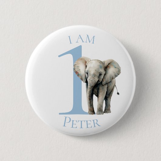 Elephant waterverf Blue BIRTHDAY Button (Voorkant)