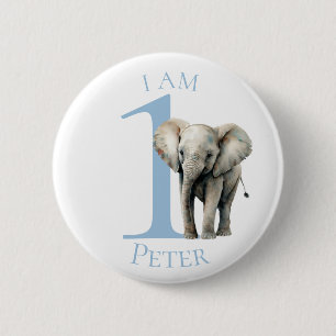 Elephant waterverf Blue BIRTHDAY Button
