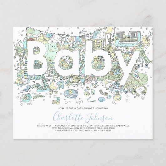 Elephant Waterverf boys Budget Baby shower blauw Flyer (Voorkant)