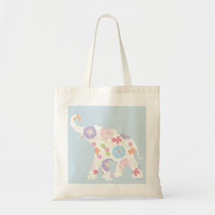 Elephant - Waterverf-Flowers Pattern Blue Tote Bag