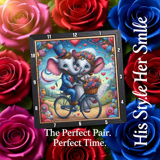 Elephant Wedding Bicycle Romantic Vierkante Klok