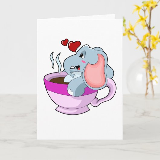Elephant with Coffee Cup Kaart (Gele Bloem)